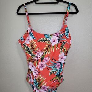 KONA SOL Orange floral one piece womens swimsuit size XL